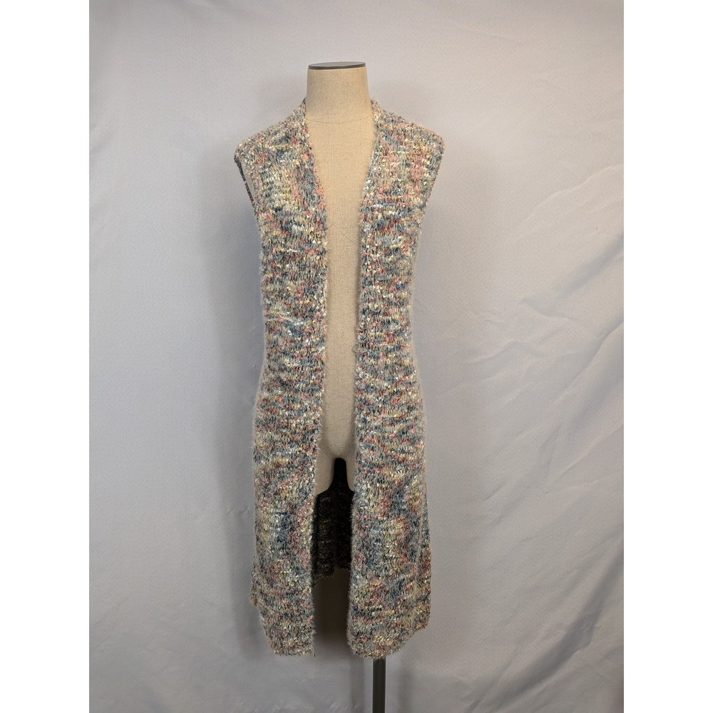 Multi-Color Textured Boucle Knit Sleeveless Long Duster Cardigan Vest EST. 1946